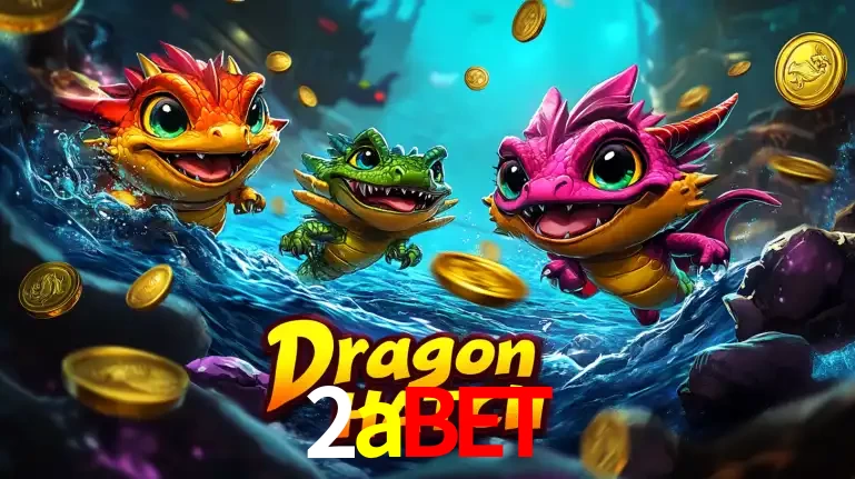 Arte promocional do jogo Dragon Hatch com três adoráveis dragões bebês nadando entre moedas de ouro, um dos slots mais divertidos para jogar no cassino 2abet.