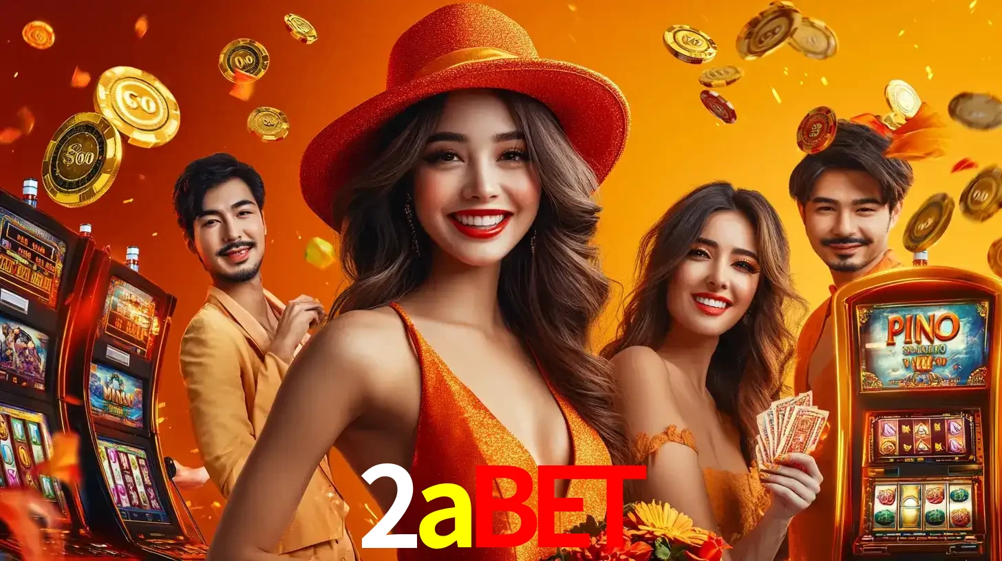 Grupo de amigos asiáticos sorrindo e se divertindo com máquinas de caça-níqueis em um ambiente festivo, celebrando suas vitórias nos jogos de cassino do 2abet.