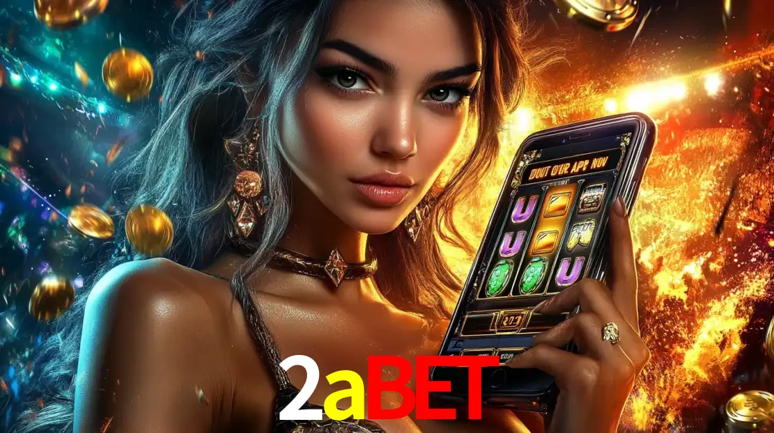 Mulher elegante mostrando um jogo de caça-níqueis em seu smartphone, destacando a experiência de cassino móvel oferecida pelo aplicativo 2abet.